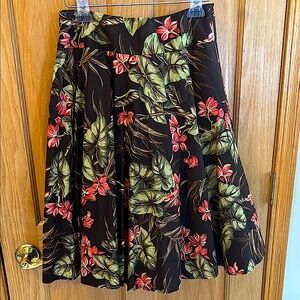 Jones New York - Floral Brown & Orange Pleated Skirt - Size 10 Petite - 10p